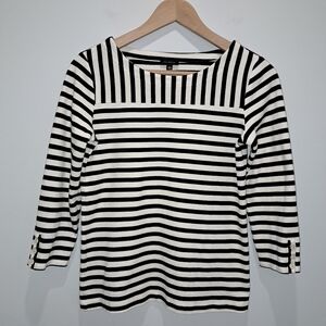 Talbots Navy & White Breton Striped 3/4 Sleeve Nautical Coastal Top Womens XS
